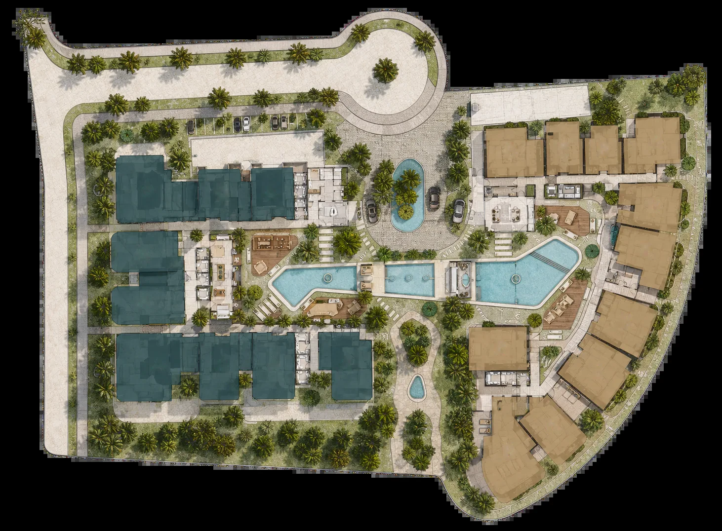 Distribución de los edificios A y B dentro del masterplan de Elite Cap Cana Residences